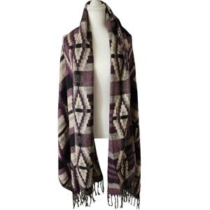 Peter England Yak Wool Shawl Purple Geometric Tribal Oversized Wrap Scarf 87x36